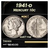 1941-d Mercury Dime 10c ms67 fsb SEGS