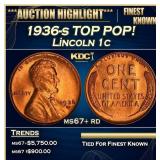 1936-s Lincoln Cent TOP POP! 1c ms67+ rd SEGS