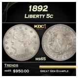 1892 Liberty Nickel 5c Grades ms65