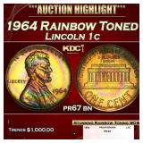 1964 Proof Lincoln Cent Rainbow Toned 1c pr67 bn S
