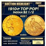 1910-p Gold Indian Quarter Eagle TOP POP! $2 1/2 m