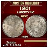 1901 Liberty Nickel 5c ms66 SEGS