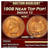 1908 Indian Cent Near Top Pop! 1c ms66+ rd SEGS