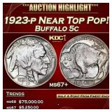 1923-p Buffalo Nickel Near Top Pop! 5c ms67+ SEGS