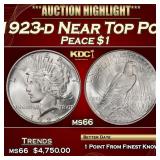 1923-d Peace Dollar Near Top Pop $1 ms66 SEGS