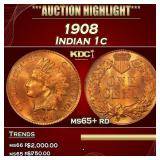 1908 Indian Cent . 1c ms65+ rd SEGS