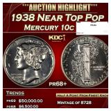 1938 Proof Mercury Dime Near Top Pop 10c pr68+ SEG