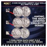 3 Coin Walking Liberty Half Dollar 50c All Mint P,