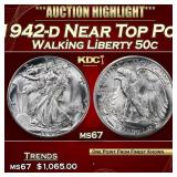 1942-d Walking Liberty Half Dollar Near Top Pop 50