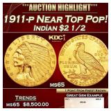 1911-p Gold Indian Quarter Eagle Near Top Pop! $2