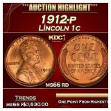 1912-p Lincoln Cent 1c ms66 rd SEGS