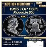1955 Proof Franklin Half Dollar TOP POP! 50c pr69