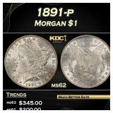 1891-p Morgan Dollar $1 Grades ms62