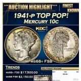 1941-p Mercury Dime TOP POP! 10c ms68+ FSB SEGS