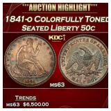 1841-o Seated Half Dollar Colorfully Toned 50c ms6