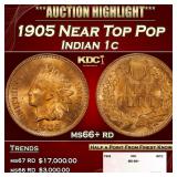 1905 Indian Cent Near Top Pop 1c ms66+ rd SEGS