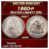 1860-p Seated Liberty Quarter 25c ms63 USCG