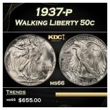 1937-p Walking Liberty Half Dollar 50c Grades ms66