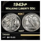 1943-p Walking Liberty Half Dollar 50c ms67 SEGS