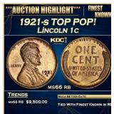 1921-s Lincoln Cent TOP POP! 1c ms66 rb SEGS