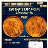 1910-p Lincoln Cent TOP POP! 1c ms67+ rd SEGS