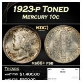1923-p Mercury Dime Toned 10c ms66+ fsb SEGS