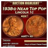 1938-d Lincoln Cent Near Top Pop 1c ms67+ rd SEGS