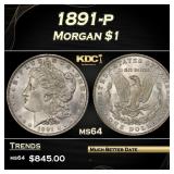 1891-p Morgan Dollar $1 Grades ms64