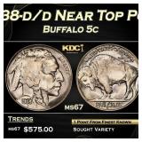 1938-d/d Buffalo Nickel Near Top Pop 5c ms67 SEGS