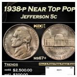 1938-p Jefferson Nickel Near Top Pop 5c ms67+ SEGS