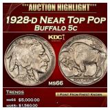 1928-d Buffalo Nickel Near Top Pop 5c ms66 SEGS
