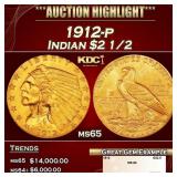 1912-p Gold Indian Quarter Eagle $2 1/2 ms65 SEGS