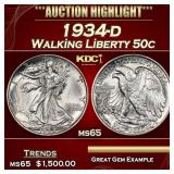 1934-d Walking Liberty Half Dollar 50c ms65 SEGS