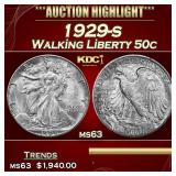 1929-s Walking Liberty Half Dollar 50c ms63 USCG