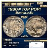 1930-p Buffalo Nickel TOP POP! 5c ms67+ SEGS