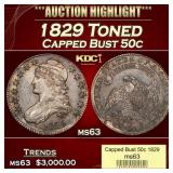 1829 Capped Bust Half Dollar Toned 50c ms63 USCG