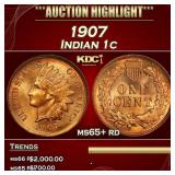 1907 Indian Cent . 1c ms65+ rd SEGS