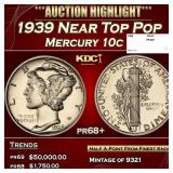 1939 Proof Mercury Dime Near Top Pop 10c pr68+ SEG