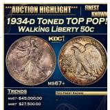 1934-d Walking Liberty Half Dollar Toned TOP POP!