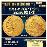 1911-p Gold Indian Quarter Eagle TOP POP! $2 1/2 m