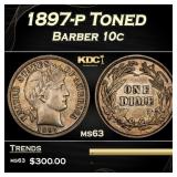 1897-p Barber Dime Toned 10c Grades ms63