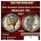 1941 Proof Mercury Dime Rainbow Toned Near Top Pop