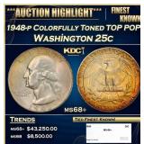 1948-p Washington Quarter Colorfully Toned TOP POP