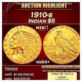 1910-s Gold Indian Half Eagle $5 ms64+ USCG