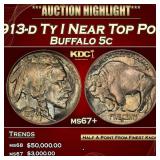 1913-d Ty I Buffalo Nickel Near Top Pop! 5c ms67+