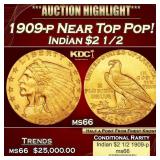 1909-p Gold Indian Quarter Eagle Near Top Pop! $2