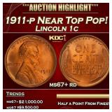 1911-p Lincoln Cent Near Top Pop! 1c ms67+ rd SEGS