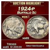 1924-p Buffalo Nickel 5c ms65 SEGS