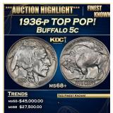 1936-p Buffalo Nickel TOP POP! 5c ms68+ SEGS