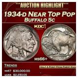 1934-d Buffalo Nickel Near Top Pop 5c ms66+ SEGS
